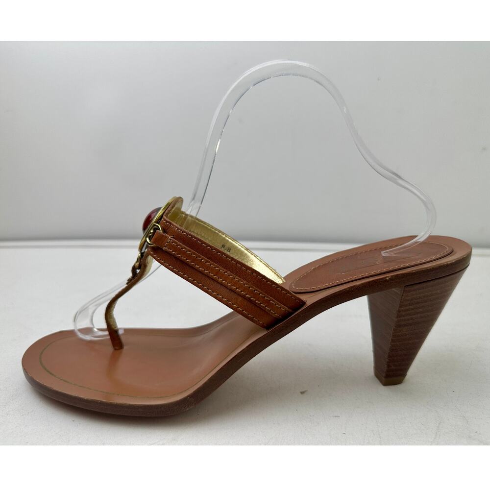 Vintage Coach Leather Kitten Heel Thong Sandal with Amber Medallion Women's Sz 9 - Picture 5 of 10